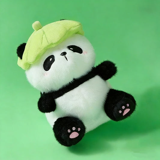 Muñeco de Peluche de Panda con Sombrero de Hoja de Loto - 2 Tamaños