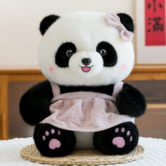 Peluche de panda con vestido y lazo - 3 colores