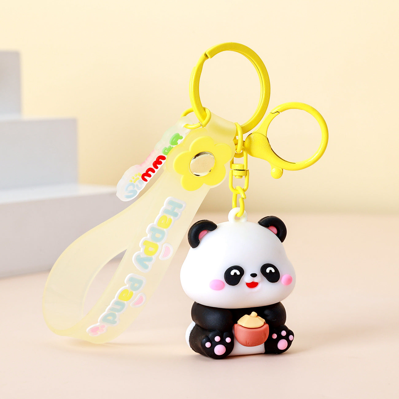 Panda Keychain with Colorful Lanyard