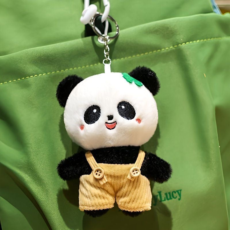 Panda Plush Bag Charm with Overalls