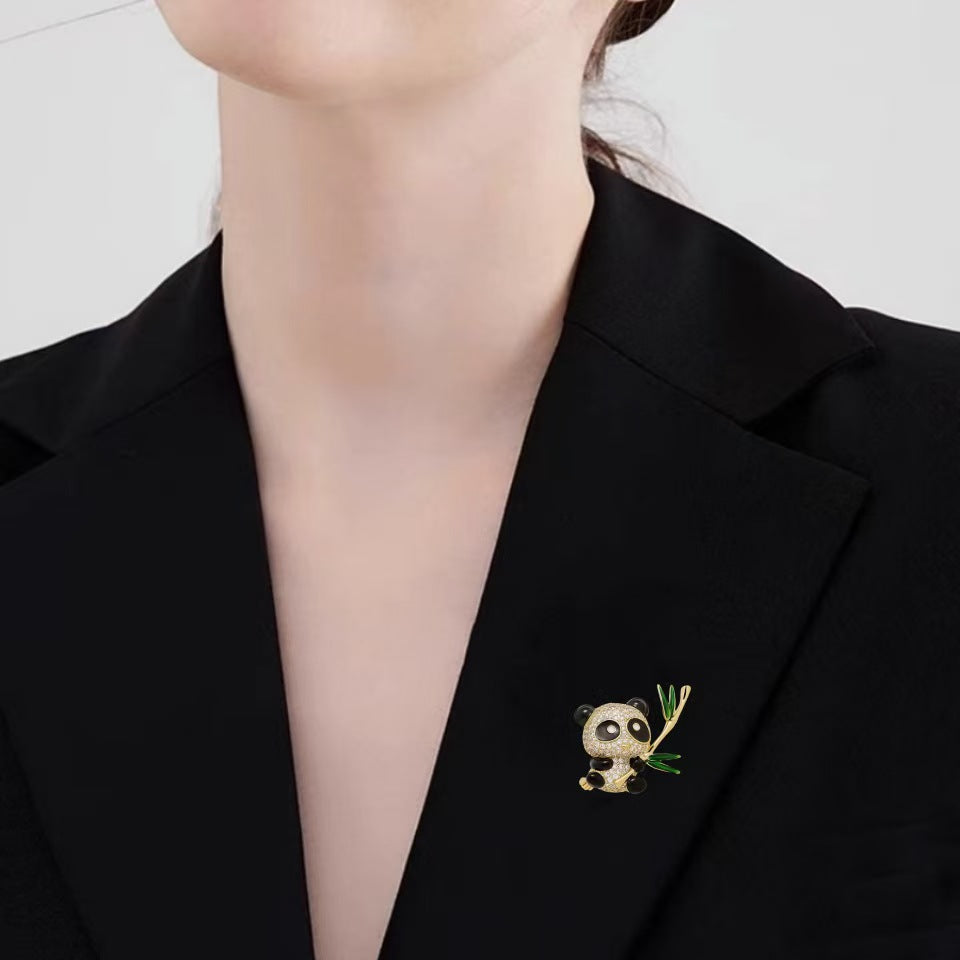 Panda Holding Bamboo Brooch - Cute Enamel Pin
