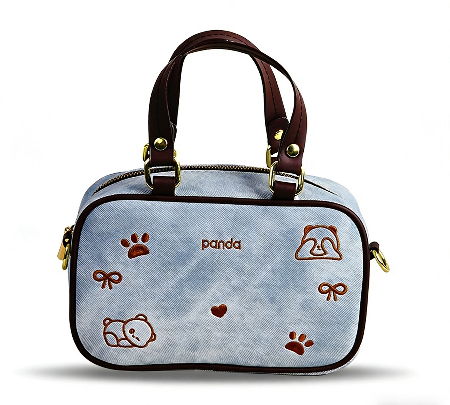 Panda Embroidered Handbag - Mini Top Handle Tote