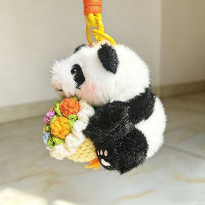 Flower-Holding Plush Panda Bag Charm