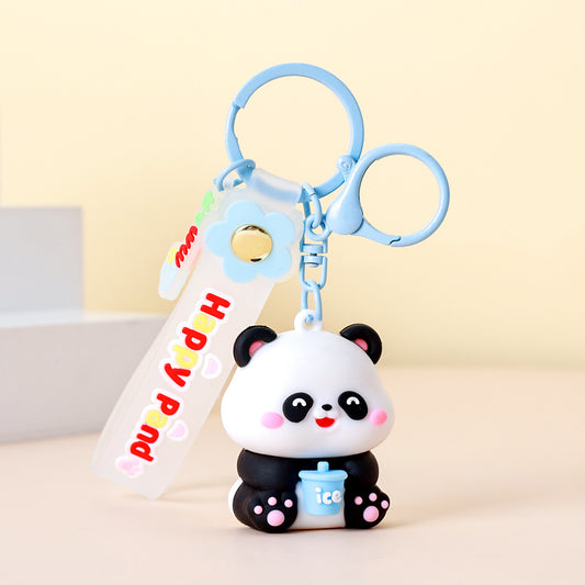 Llavero de panda con cordón colorido