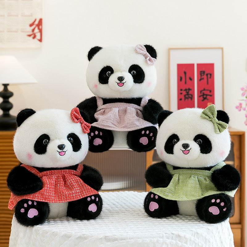 Panda Plush Doll with Dress & Bow - 3 Colors
