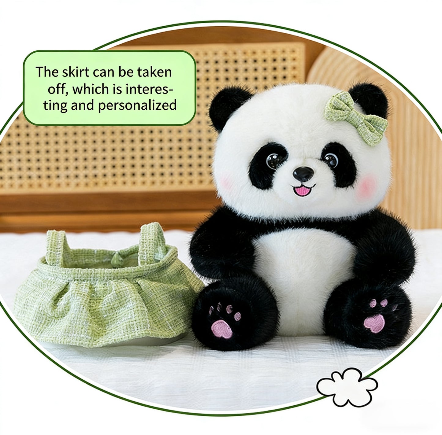 Panda Plush Doll with Dress & Bow - 3 Colors