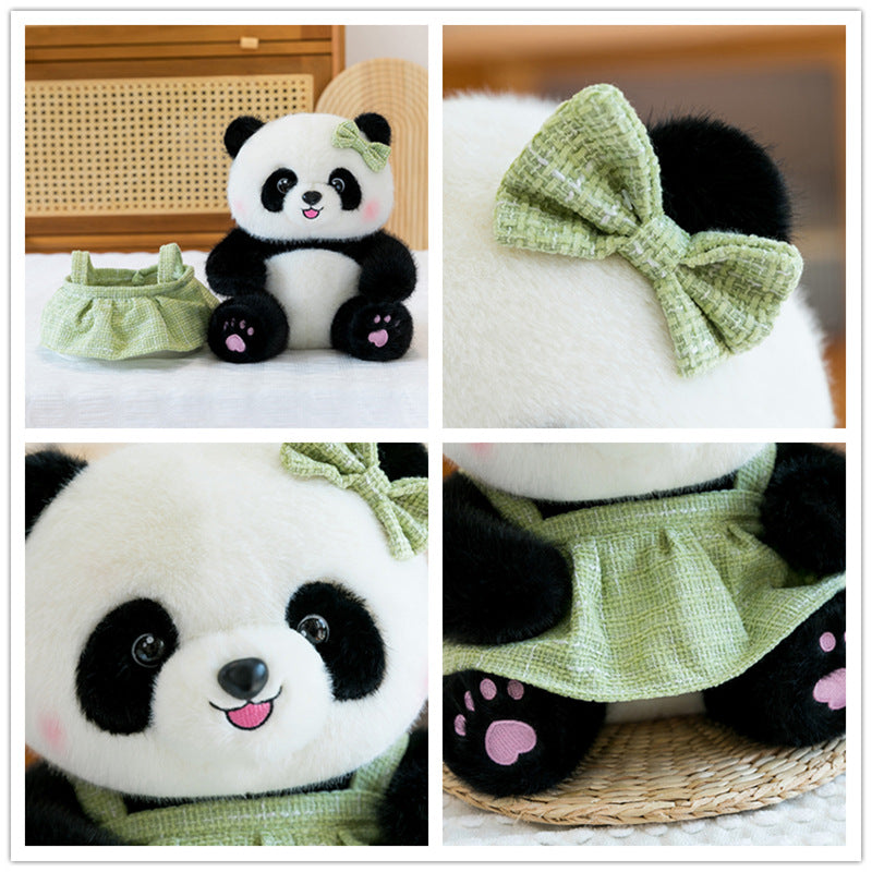 Panda Plush Doll with Dress & Bow - 3 Colors