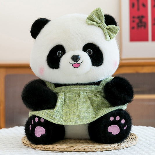 Peluche de panda con vestido y lazo - 3 colores