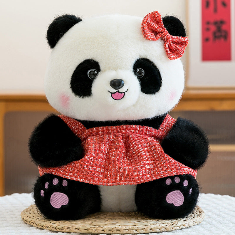Panda Plush Doll with Dress & Bow - 3 Colors