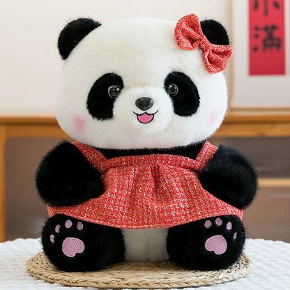 Panda Plush Doll with Dress & Bow - 3 Colors