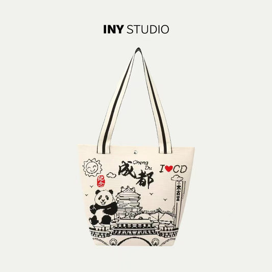 Chengdu Cityscape Panda Tote Bag - Souvenir Edition