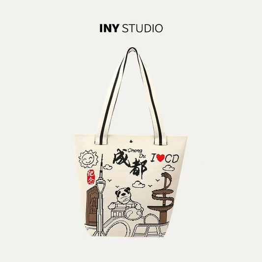 Chengdu Cityscape Panda Tote Bag - Souvenir Edition