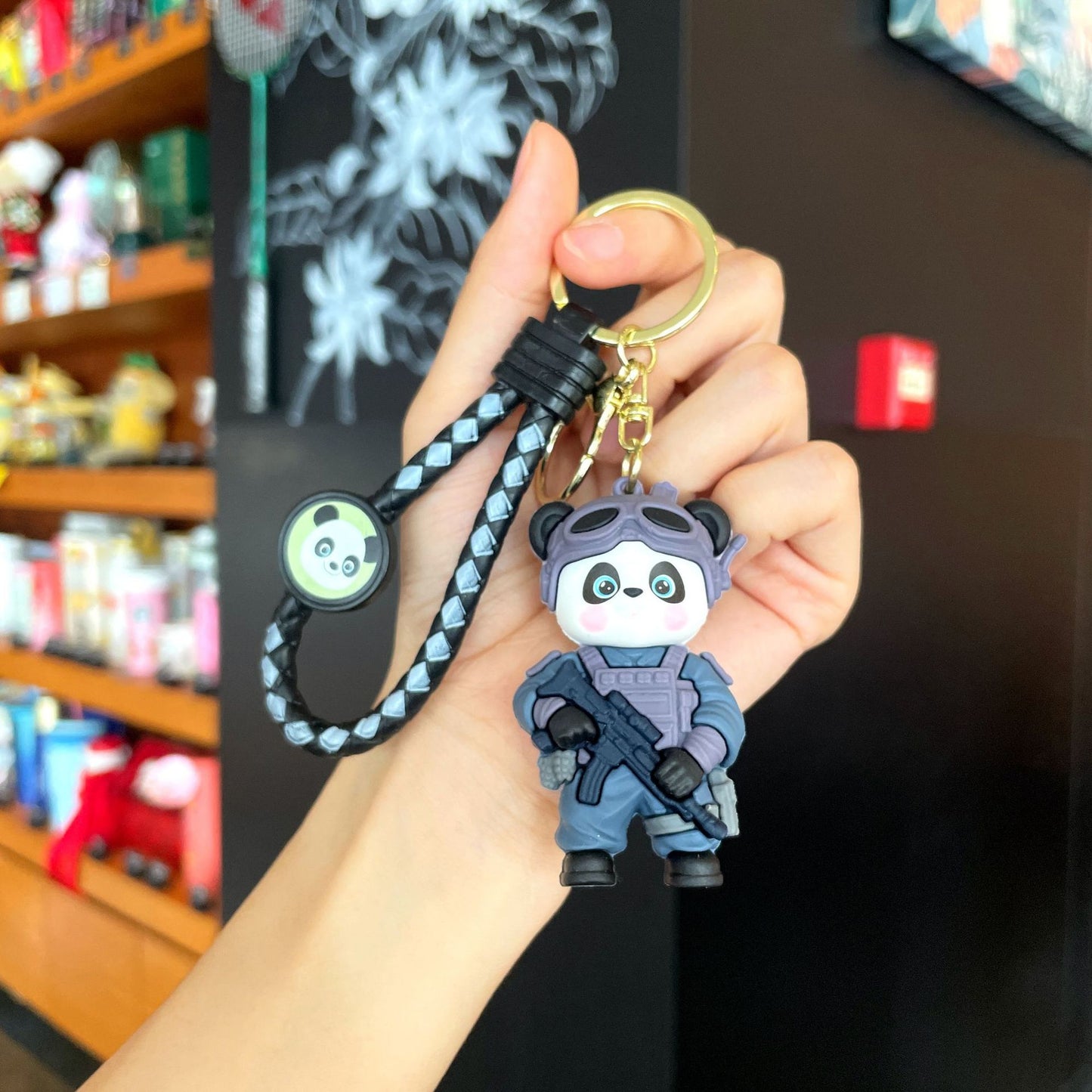 Tactical Panda Keychain with Braided Strap