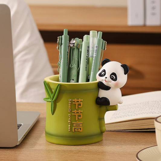 Bonito soporte de resina para bolígrafos y organizador de brochas de maquillaje con diseño de panda