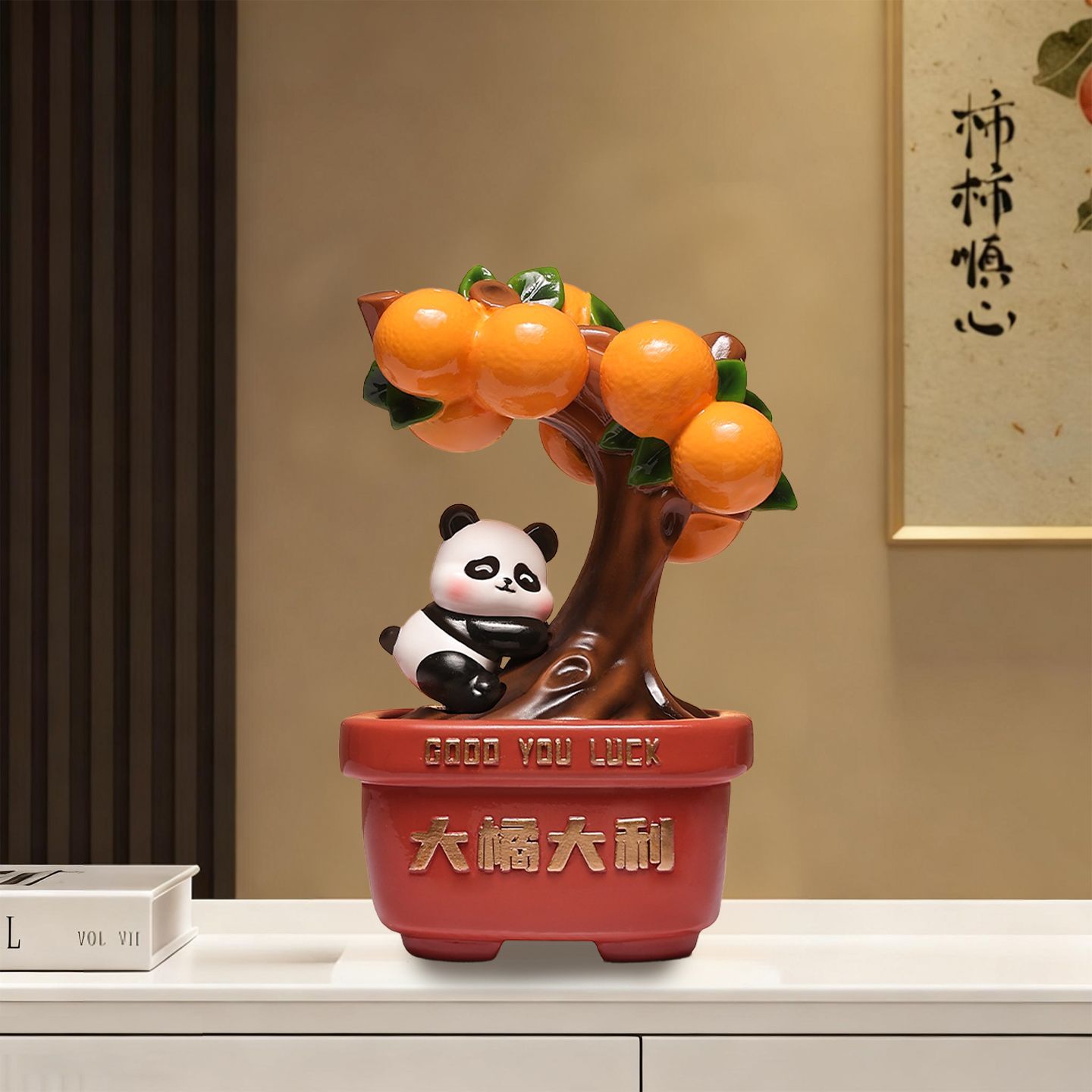 Panda Hugging Orange Tree Good Luck Ornament