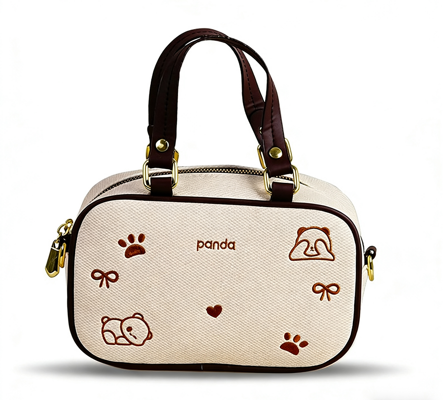 Panda Embroidered Handbag - Mini Top Handle Tote