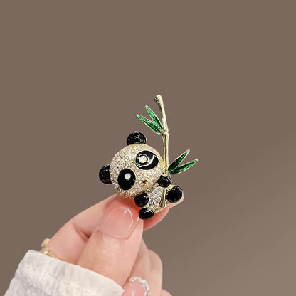 Panda Holding Bamboo Brooch - Cute Enamel Pin
