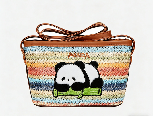 Bolso Bandolera y de Hombro Tejido Panda Arcoíris