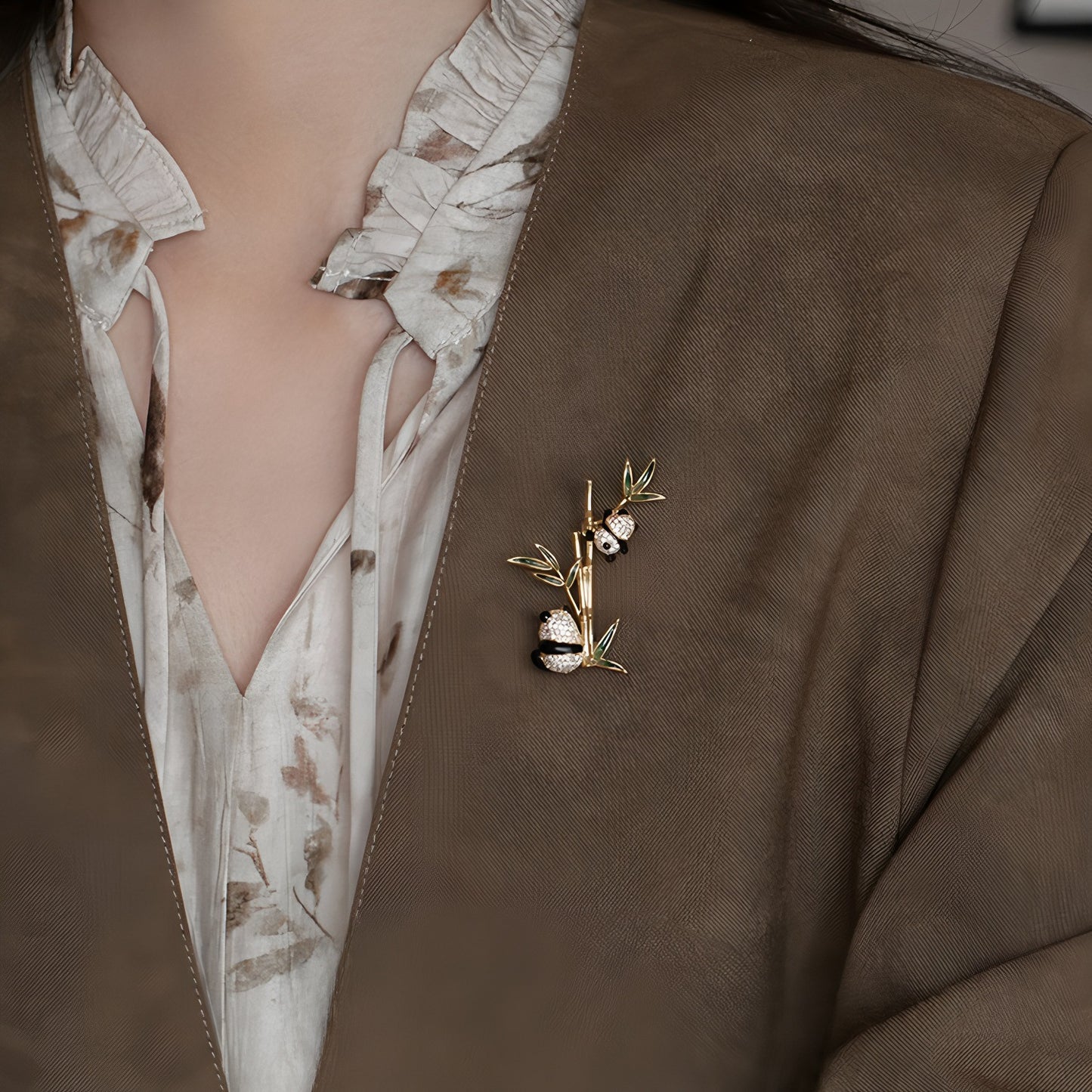 Double Panda Bamboo Brooch - Elegant Enamel Pin