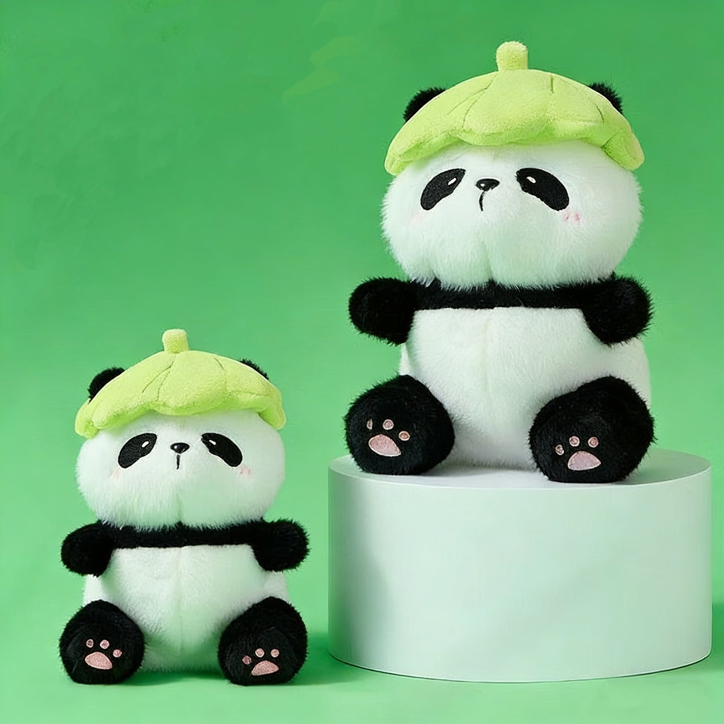 Panda Plush Doll with Lotus Leaf Hat - 2 Sizes