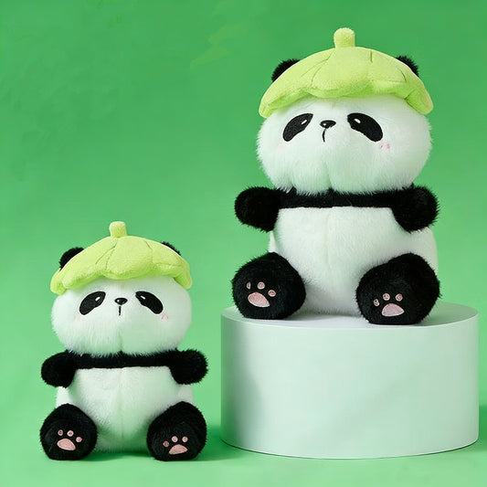 Muñeco de Peluche de Panda con Sombrero de Hoja de Loto - 2 Tamaños