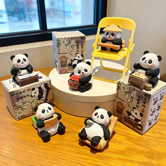Cute Chinese-Style Panda Blind Box | 6 Resin Figurines for Desk Decor & Collectibles 