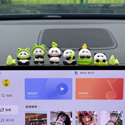 Bonito juego de decoración de tablero de coche con familia de pandas